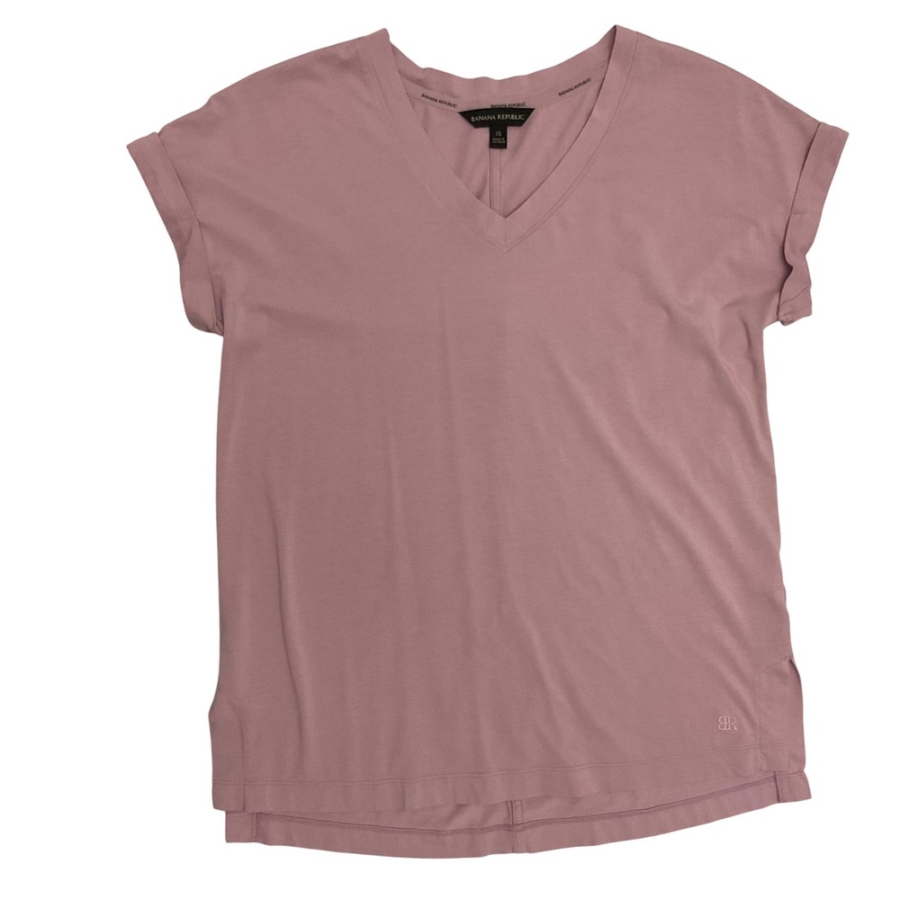 Banana Republic Womens V-Neck Cuffed Short Sleeve Tee Mauve Pink XS 1562662